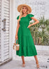 Vestido midi bohemio con mangas voladoras y capas en violeta